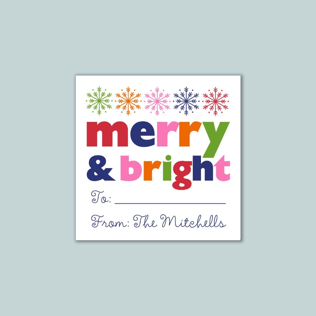 Merry and Bright Snowflakes - Personalized Square Gift Sticker - The Note House