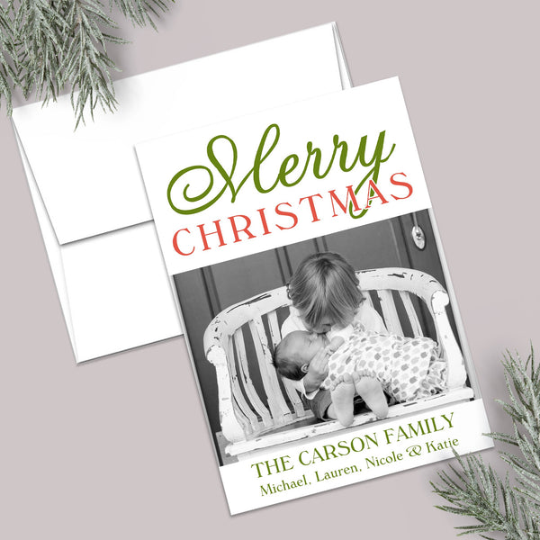 Merry Christmas Stripes - Personalized Photo Card - The Note House