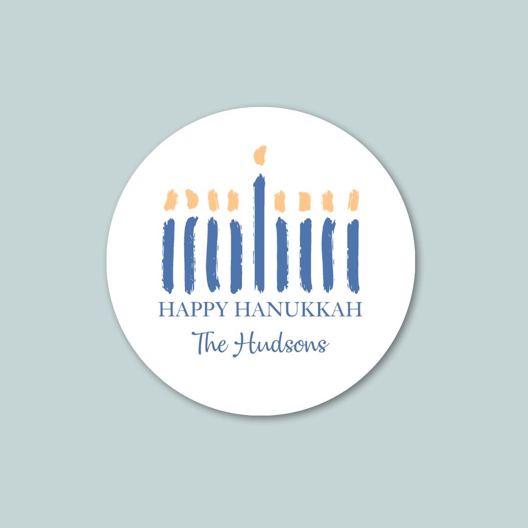 Modern Menorah - Personalized Round Gift Sticker - The Note House