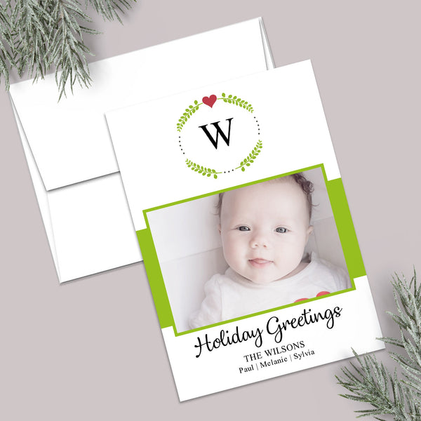 Monogram Wreath - Personalized Photo Card - The Note House
