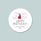 Party Hat Red and Pink - Personalized Round Gift Sticker - The Note House