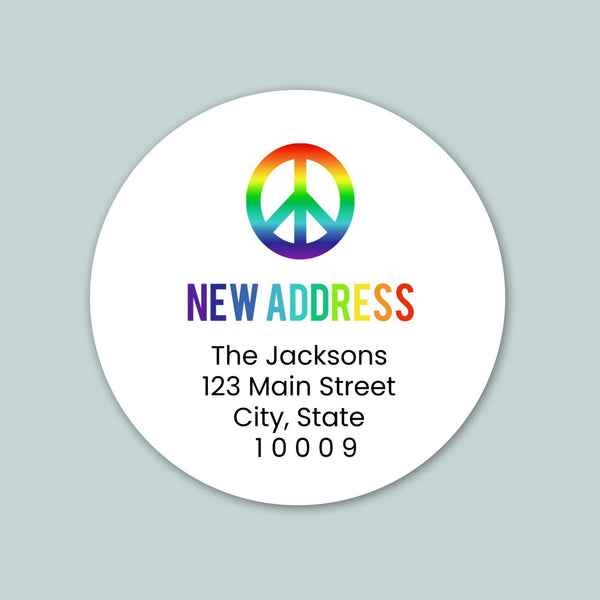 Peace and Rainbows - We've Moved Round Address Label - The Note House