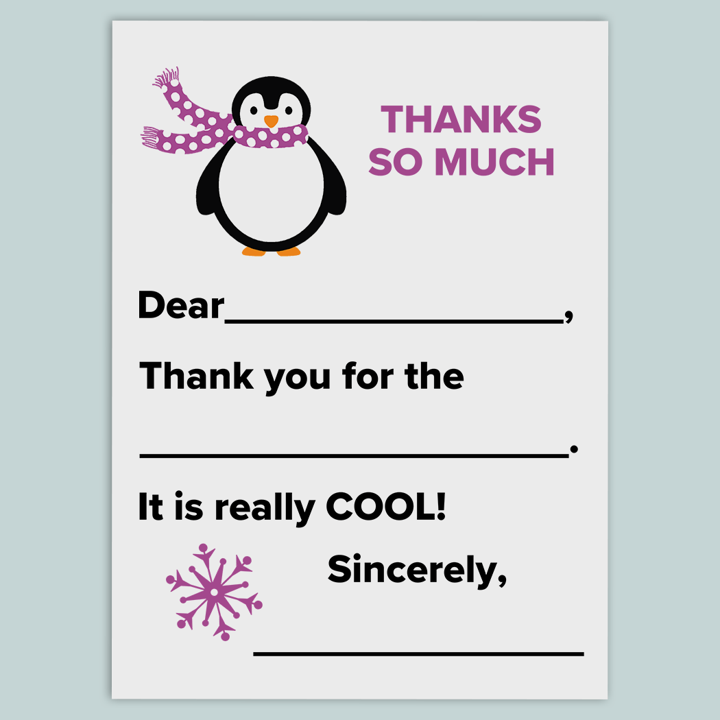 Penguin - Fill-in-the-Blank Thank You Cards - The Note House