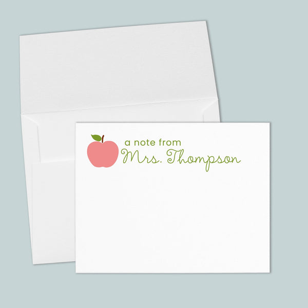 Pink Apple - Personalized Flat Note Card - The Note House