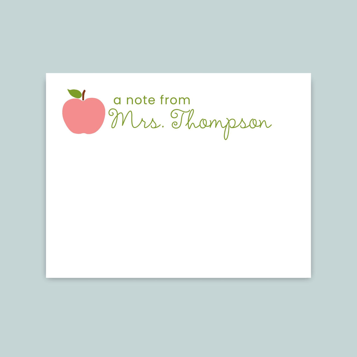 Pink Apple - Personalized Flat Note Card - The Note House