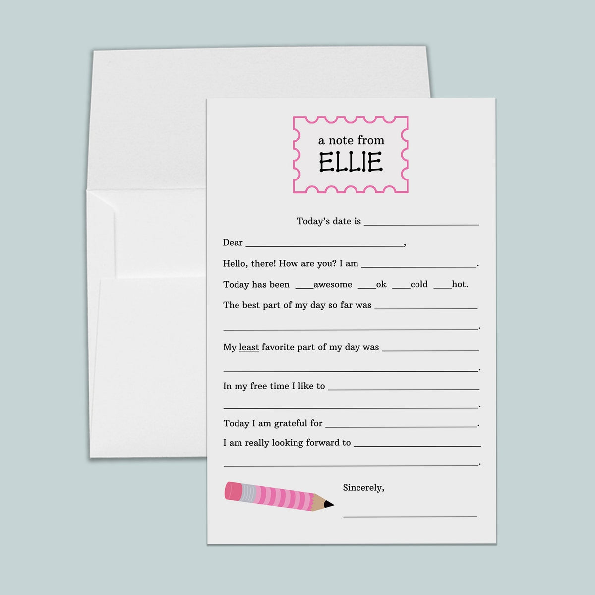 Pink Pencil - Personalized Fill-in Letter Template - The Note House