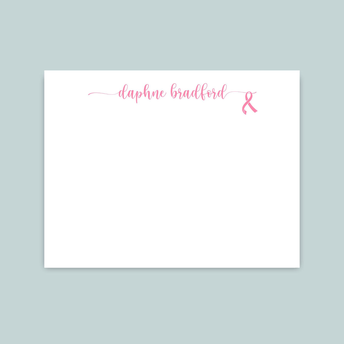 Pink Ribbon Breast Cancer Awareness - Calligraphy Script - Personalized Flat Note Card - The Note House