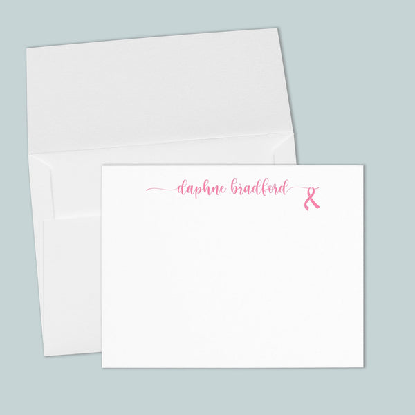 Pink Ribbon Breast Cancer Awareness - Calligraphy Script - Personalized Flat Note Card - The Note House