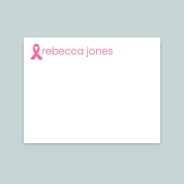 Pink Ribbon Breast Cancer Awareness - Personalized Flat Note Card - The Note House