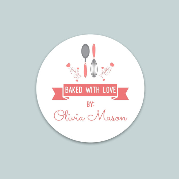Pink Ribbon - Personalized Round Baking Gift Sticker - The Note House