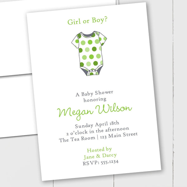 Polka Dotted Onesie - Custom Invitation - The Note House