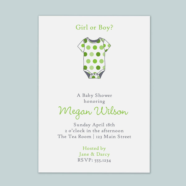 Polka Dotted Onesie - Custom Invitation - The Note House