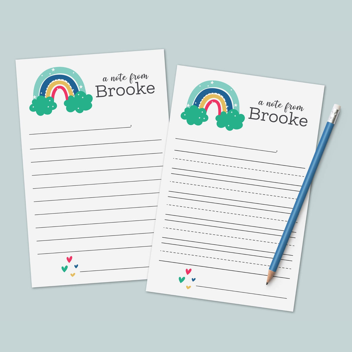 Rainbow and Hearts - Personalized Lined Letter Writing Stationery - The Note House