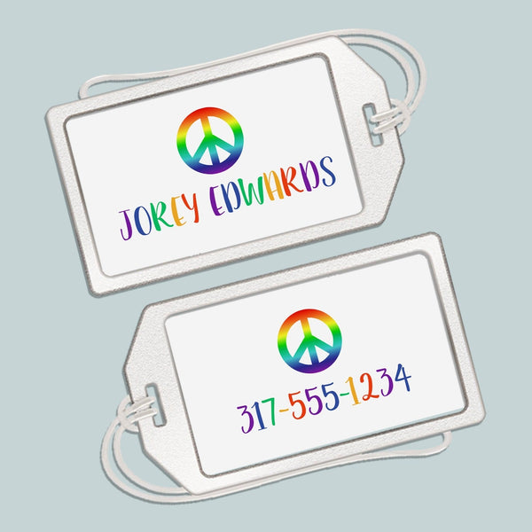 Rainbow Peace Sign - Personalized Acrylic Luggage Tag - The Note House