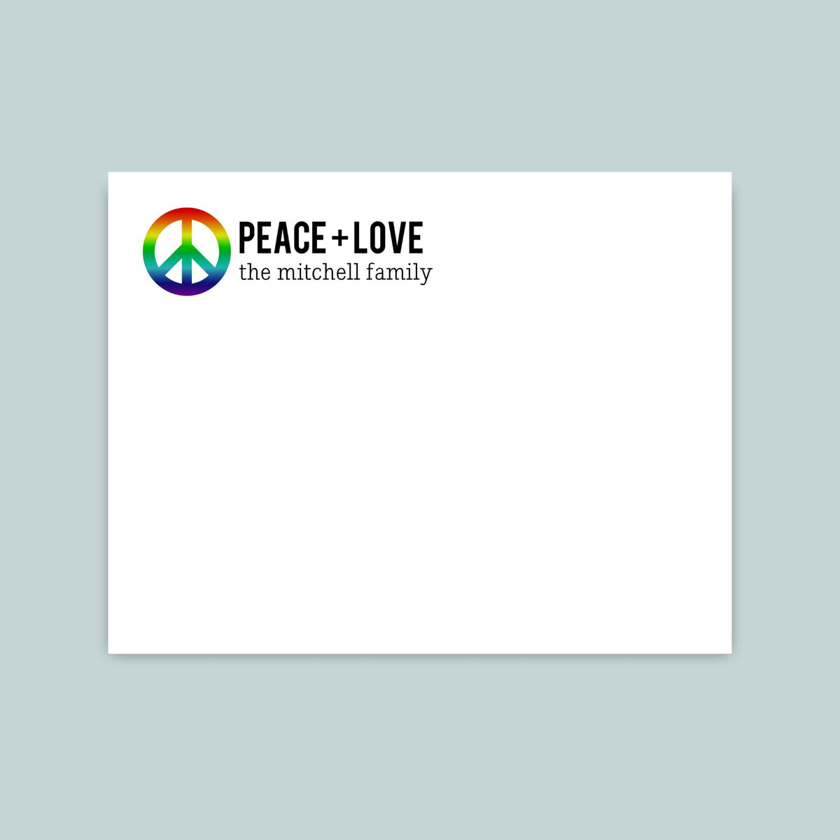 Rainbow Peace Sign - Personalized Flat Note Card - The Note House