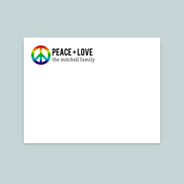 Rainbow Peace Sign - Personalized Flat Note Card - The Note House