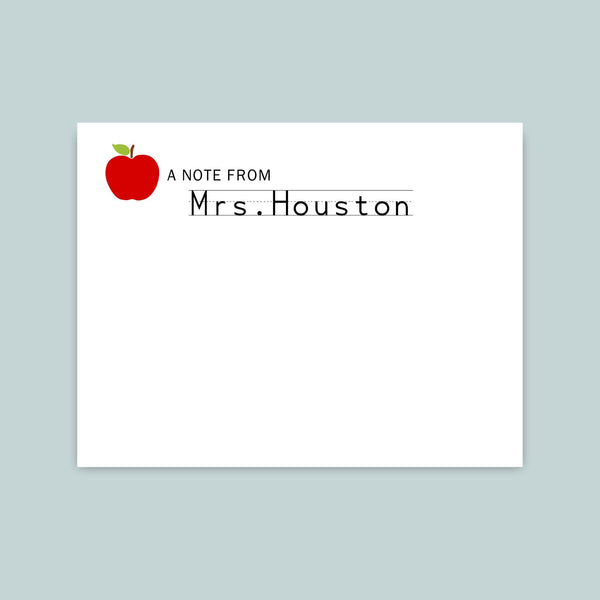 Red Apple - Personalized Flat Note Card - The Note House
