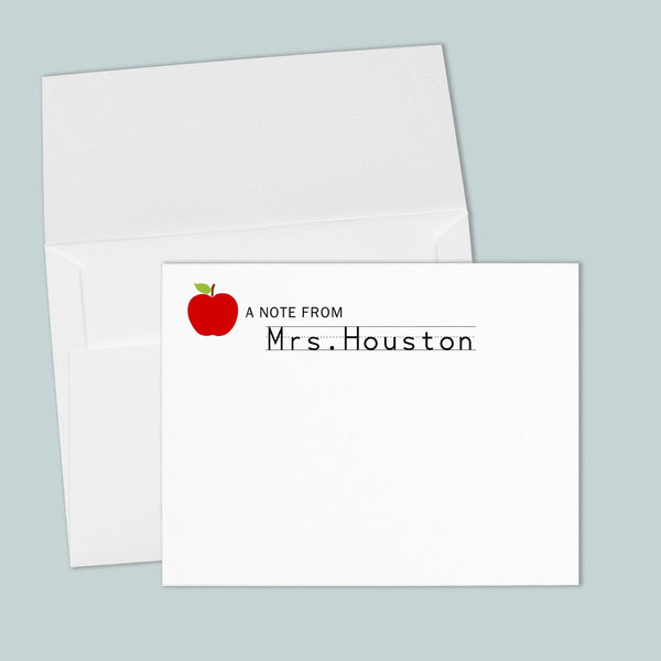 Red Apple - Personalized Flat Note Card - The Note House