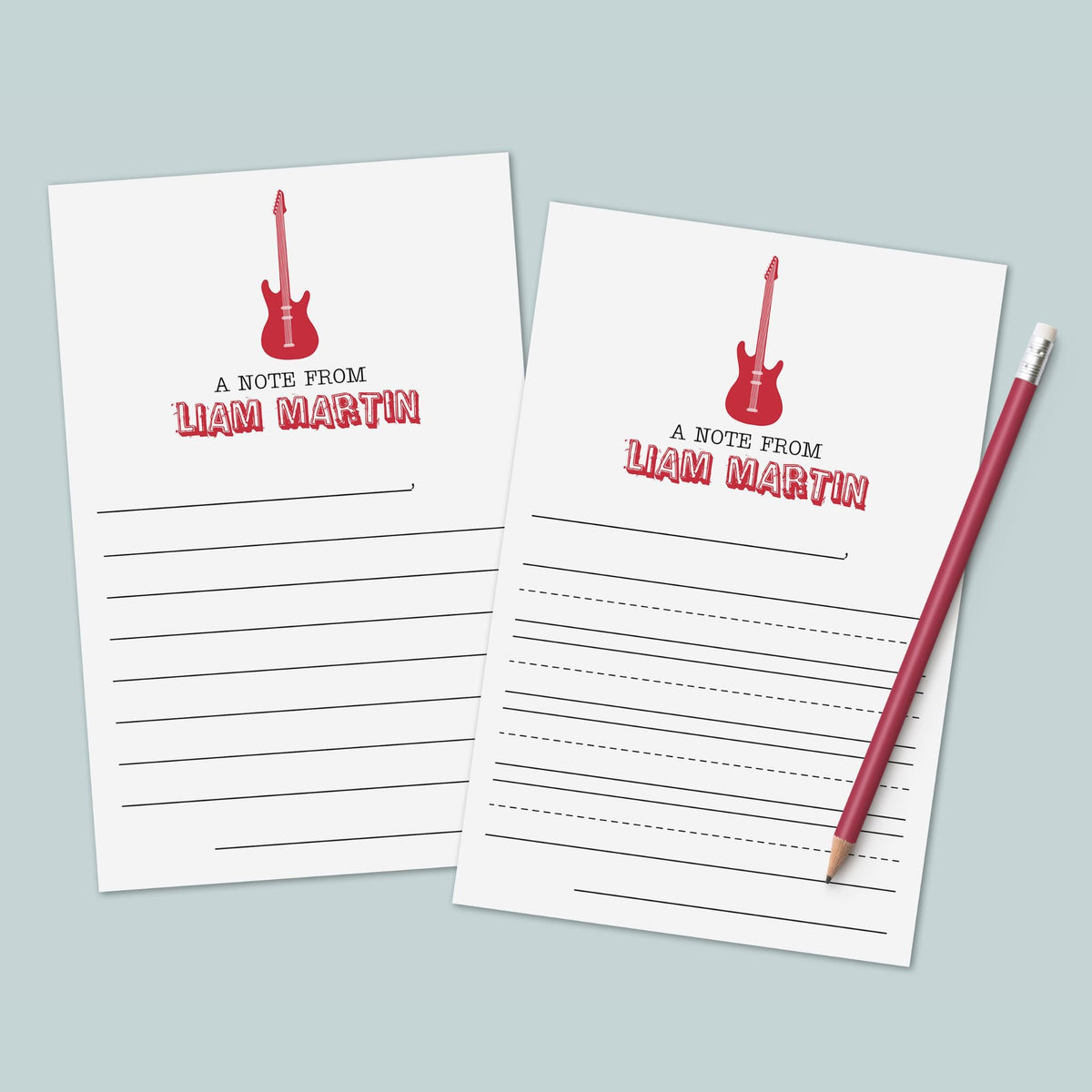 Rock Star Guitar - Personalized Lined Letter Writing Stationery - The Note House