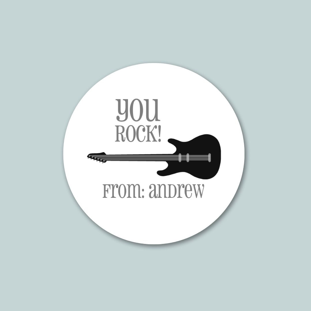 Rock Star Guitar - Personalized Round Gift Sticker - The Note House