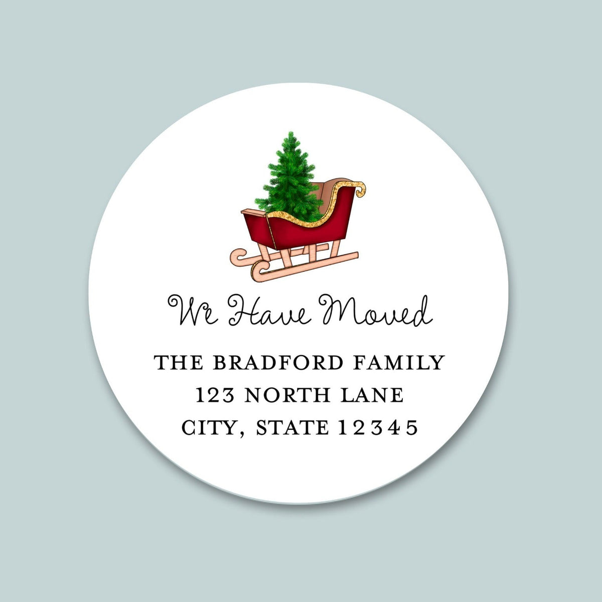 Santa's Sleigh - We've Moved Round Address Label - The Note House