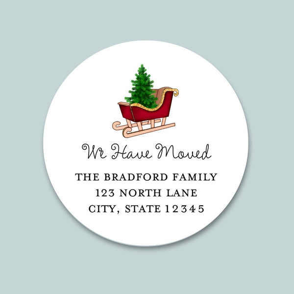 Santa's Sleigh - We've Moved Round Address Label - The Note House