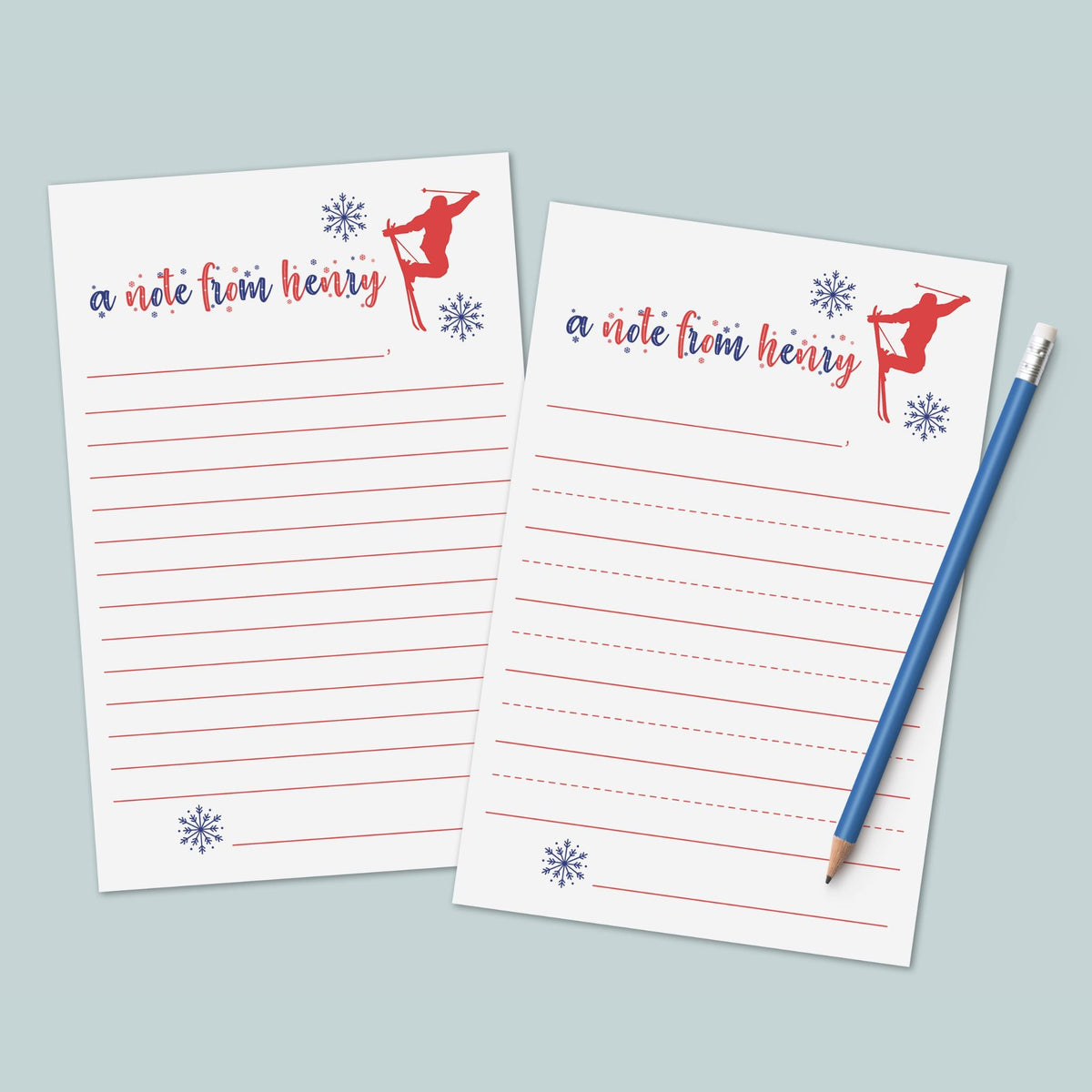 Snow Skiing , Skier Boy - Personalized Lined Letter Writing Stationery - The Note House