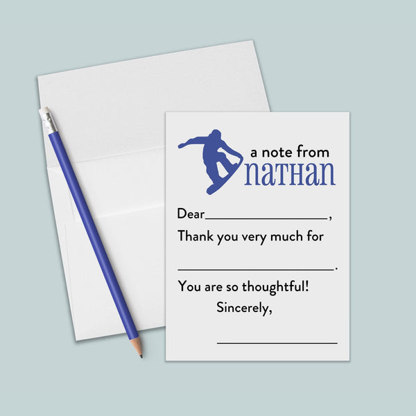 Snowboarder - Personalized Fill-in-the-Blank Thank You Cards - The Note House