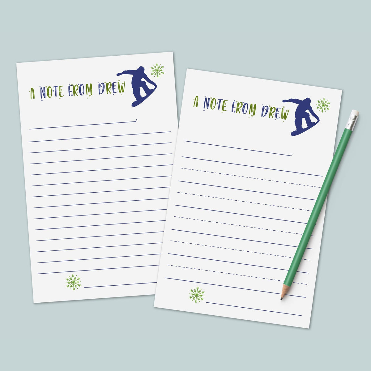 Snowboarder - Personalized Lined Letter Writing Stationery - The Note House