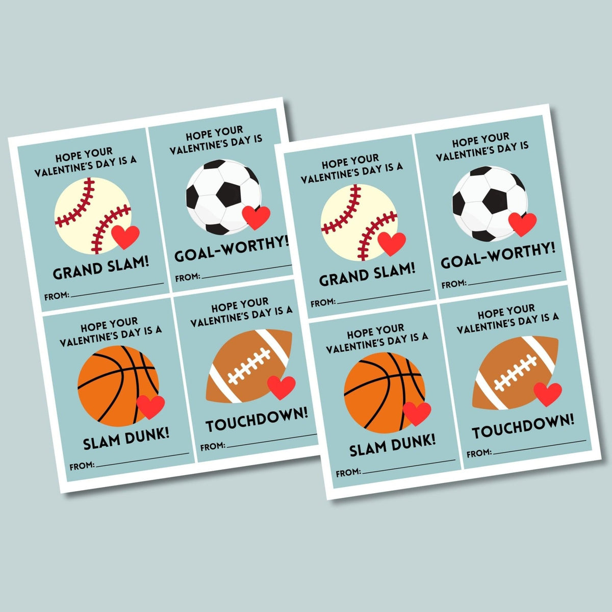 Sports - Classroom Valentine's Day Cards - Printable Instant Download - The Note House