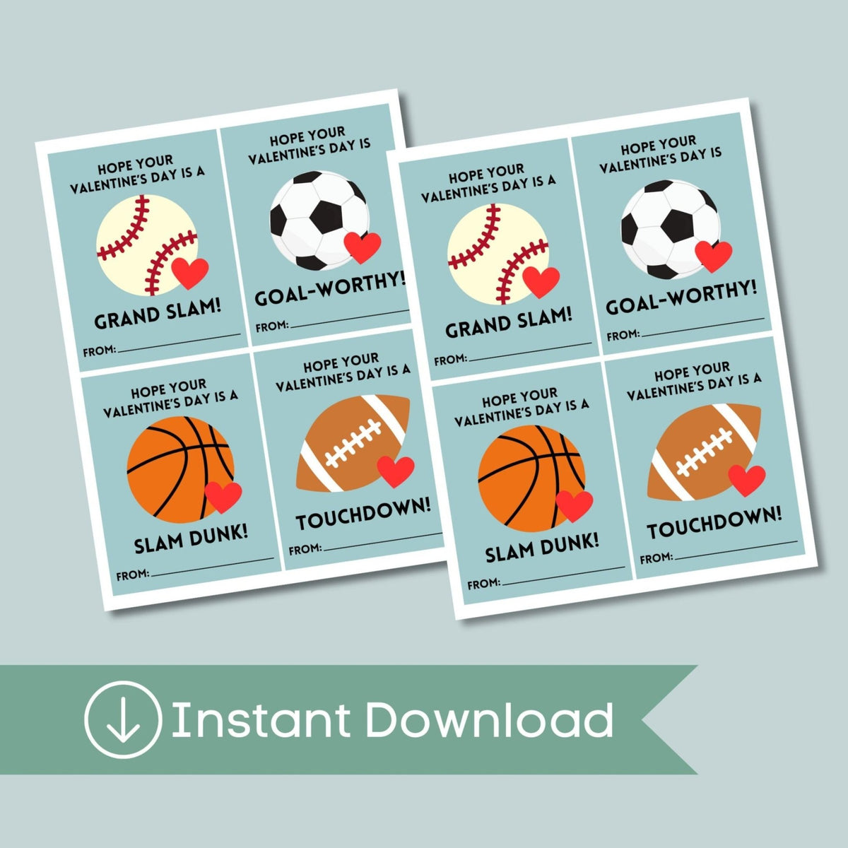 Sports - Classroom Valentine's Day Cards - Printable Instant Download - The Note House