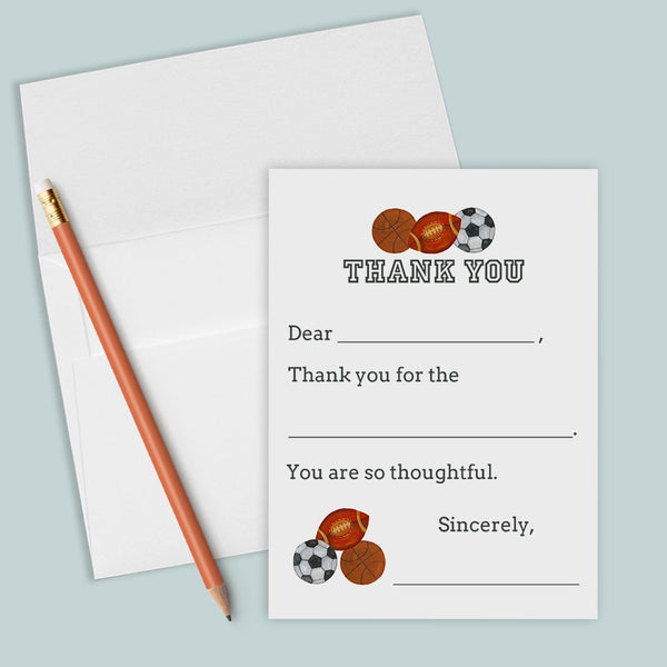 Sports - Fill-in-the-Blank Thank You Cards - The Note House