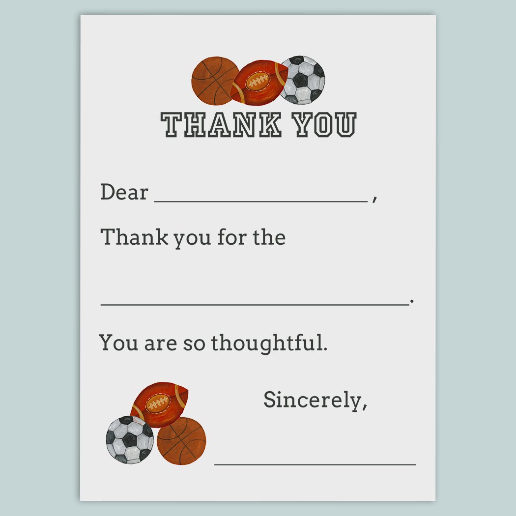 Sports - Fill-in-the-Blank Thank You Cards - The Note House