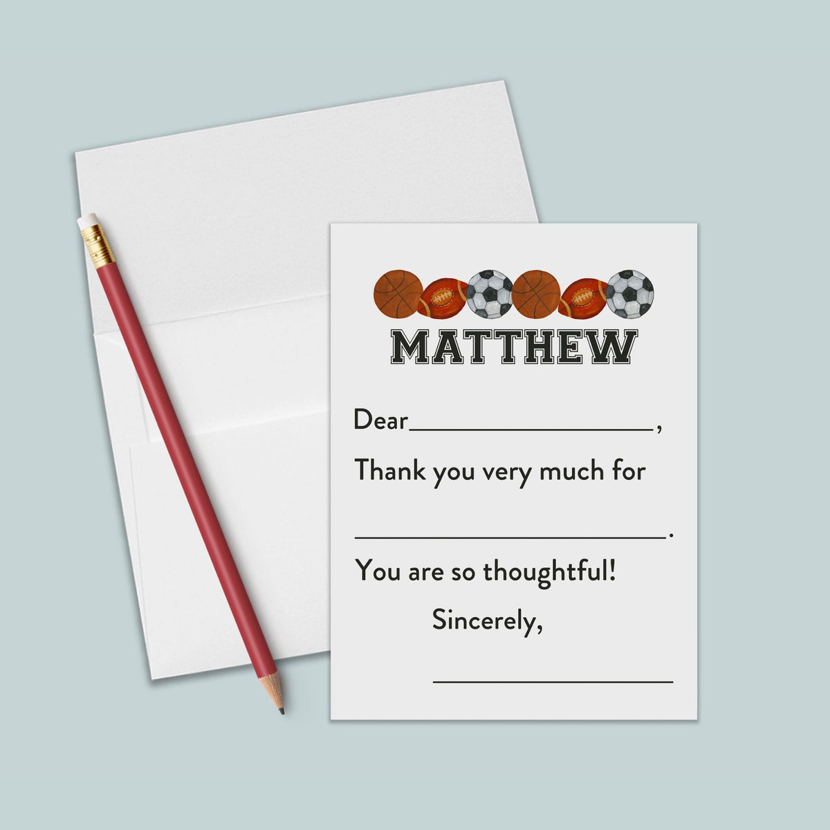 Sports - Personalized Fill-in-the-Blank Thank You Cards - The Note House