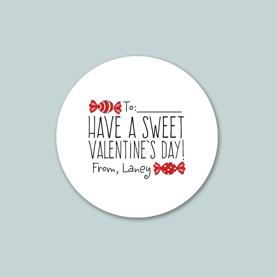 Sweet Valentine Candy - Personalized Round Gift Sticker - The Note House