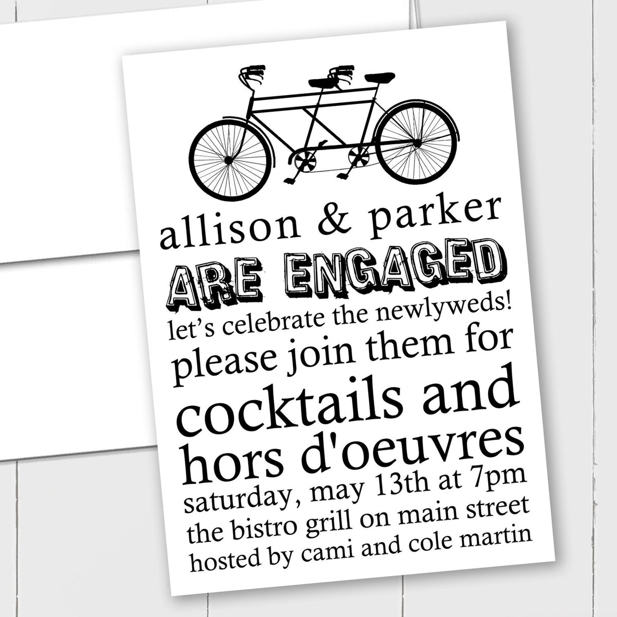 Tandem Bicycle - Custom Invitation - The Note House