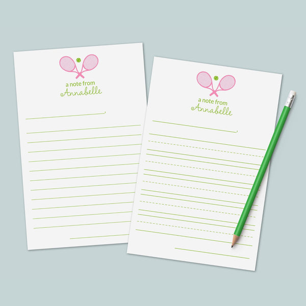 Tennis Racket and Ball - Personalized Lined Letter Writing Stationery - The Note House