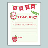 Thank You Teacher Valentine Letter - Printable Instant Download - The Note House