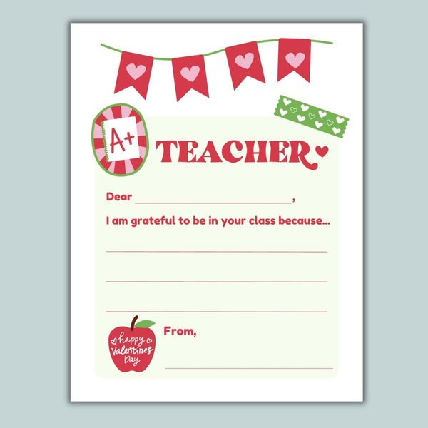 Thank You Teacher Valentine Letter - Printable Instant Download - The Note House