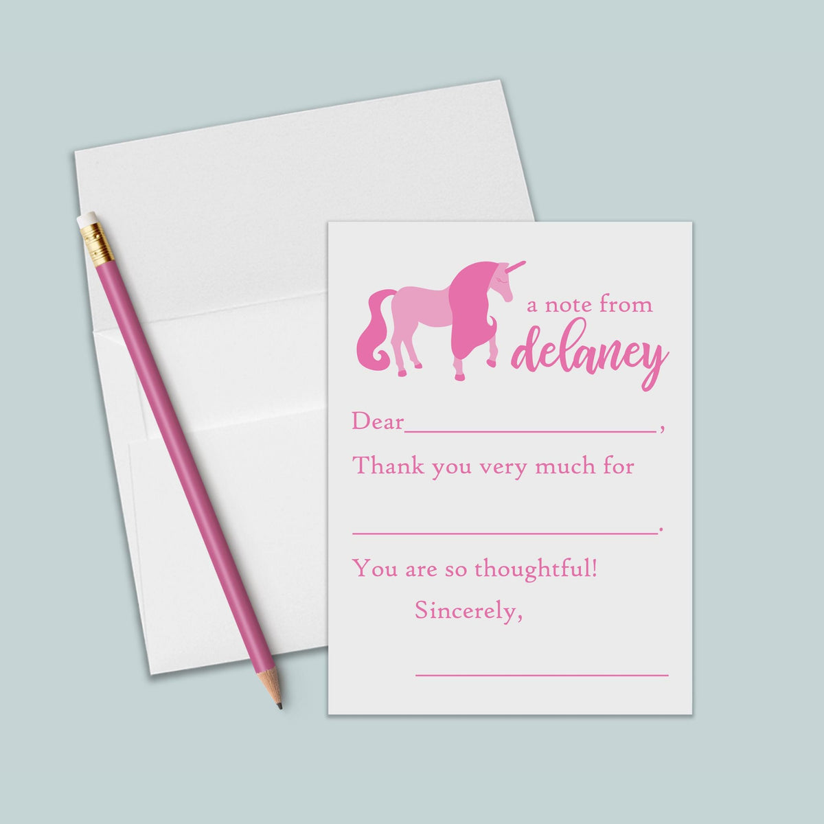 Unicorn - Personalized Fill-in-the-Blank Thank You Cards - The Note House