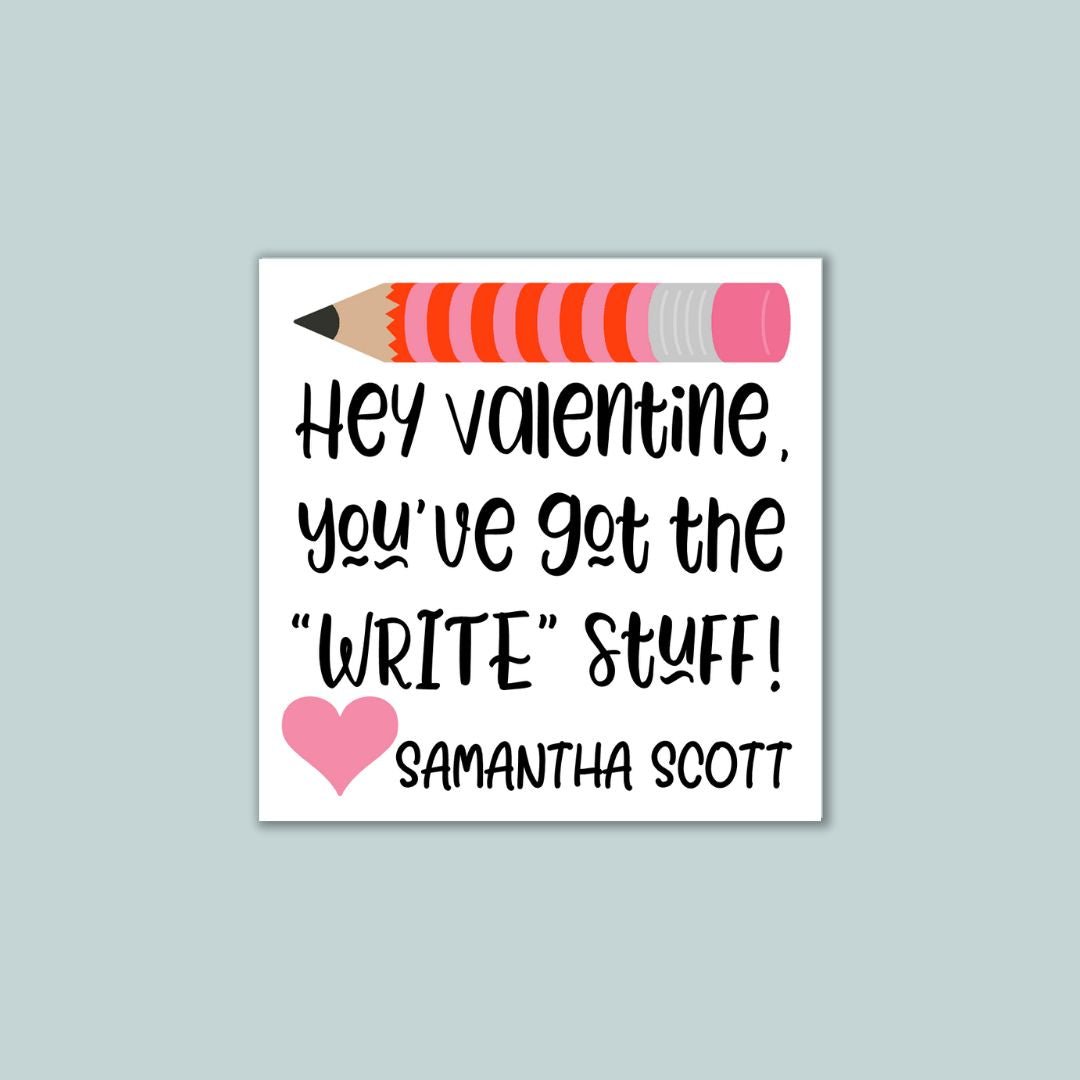 Valentine Pencil - Personalized Square Gift Sticker - The Note House