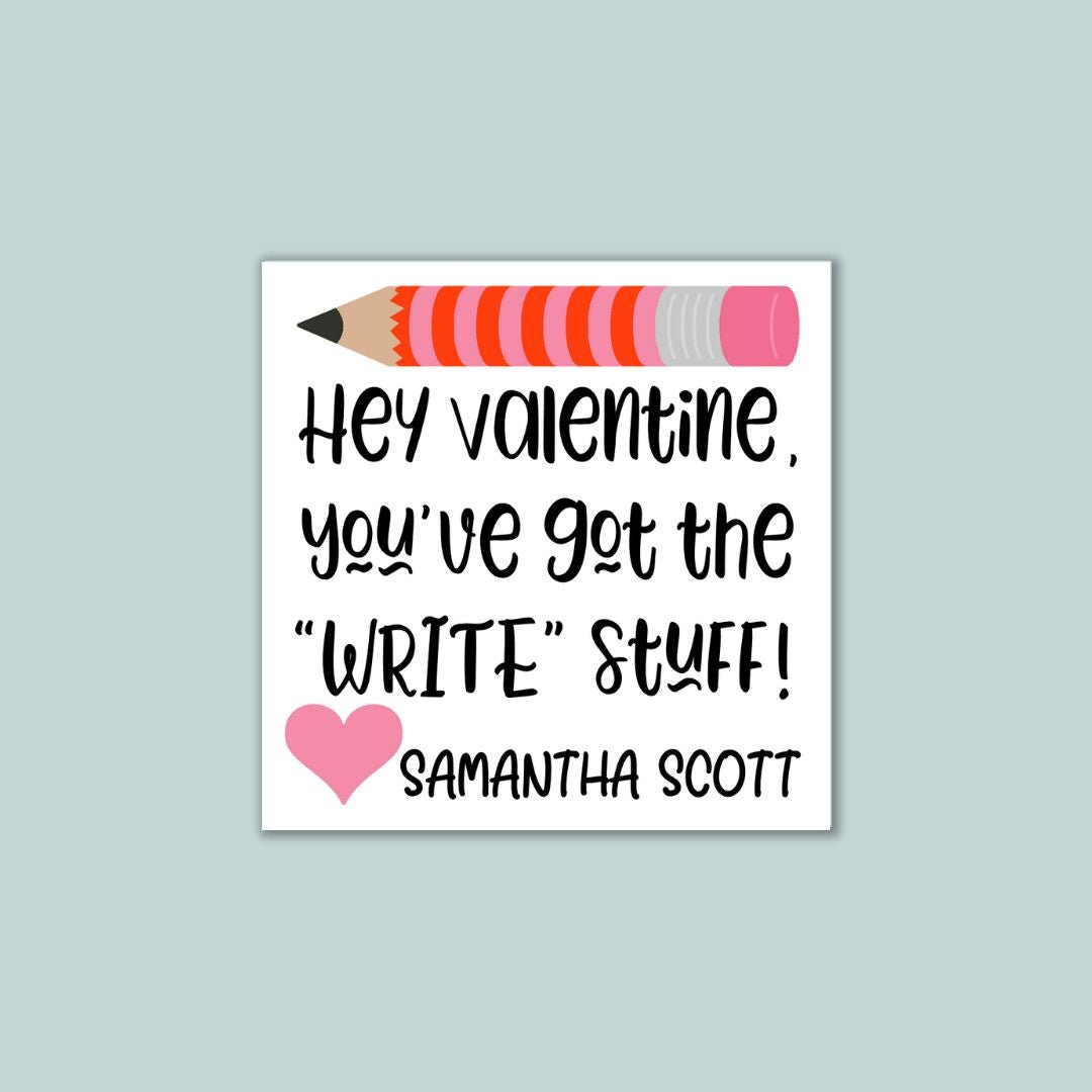 Valentine Pencil - Personalized Square Gift Sticker - The Note House