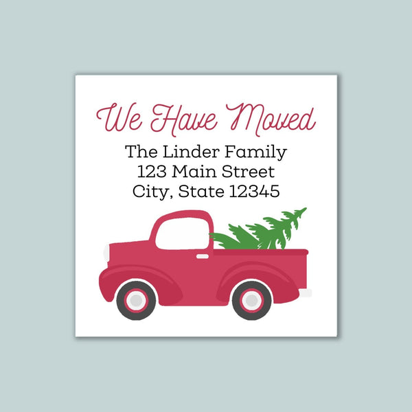 Vintage Truck and Christmas Tree - We've Moved Address Label - The Note House