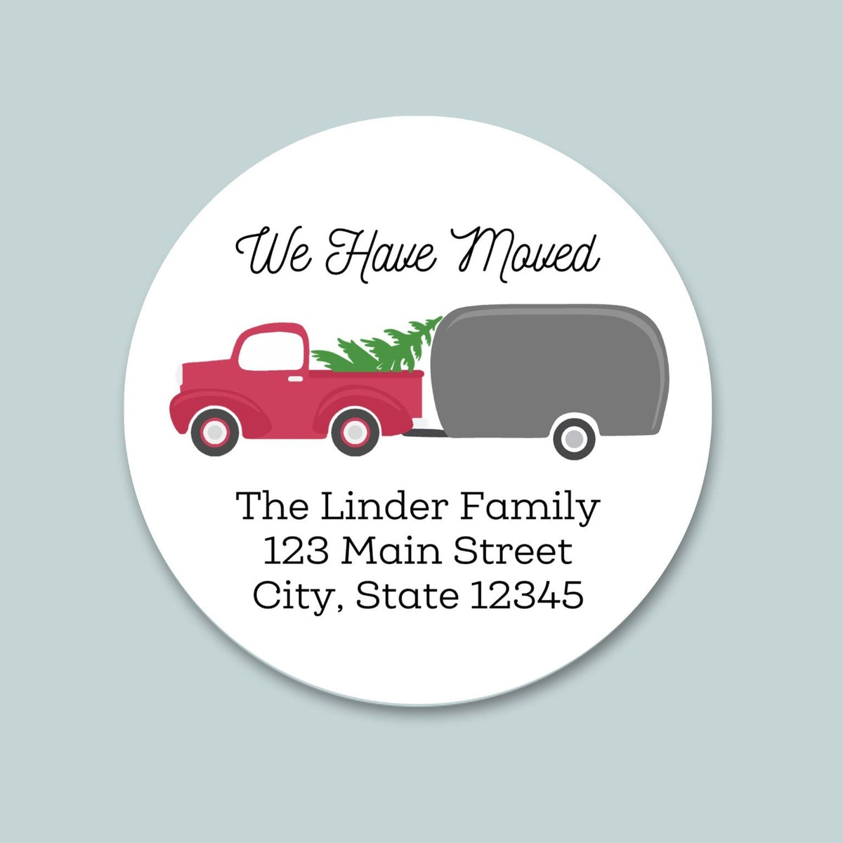 Vintage Truck and Christmas Tree - We've Moved Round Address Label - The Note House