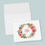 Watercolor Floral Ring Monogram - Personalized Folded Note Card - The Note House