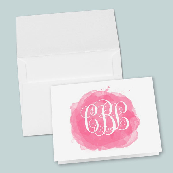 Watercolor Swatch Interlocking Monogram - Personalized Folded Note Card - The Note House
