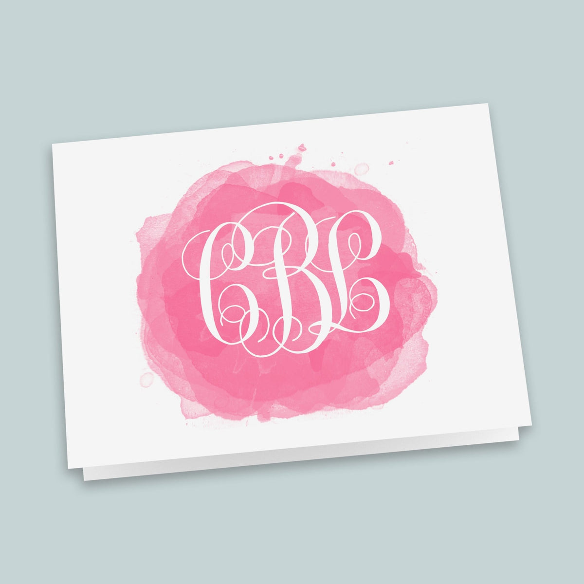 Watercolor Swatch Interlocking Monogram - Personalized Folded Note Card - The Note House