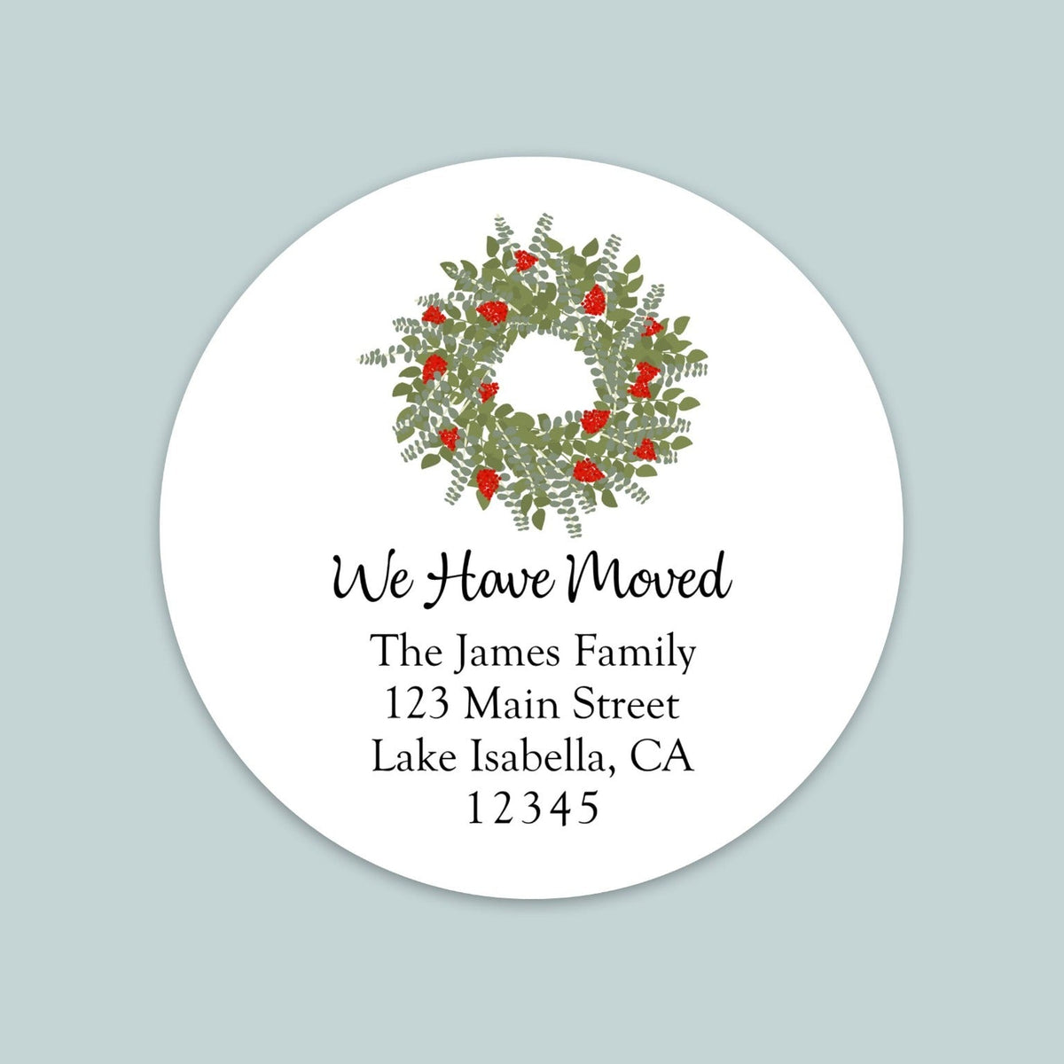 Welcome Wreath Sticker - We've Moved Round Address Label - The Note House