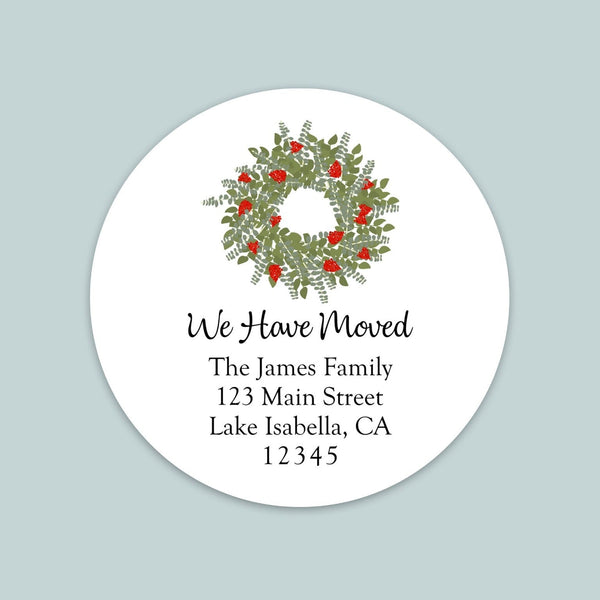 Welcome Wreath Sticker - We've Moved Round Address Label - The Note House