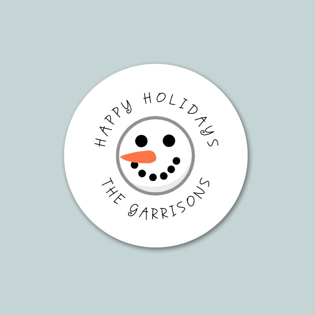 Winter Snowman - Personalized Round Gift Sticker - The Note House